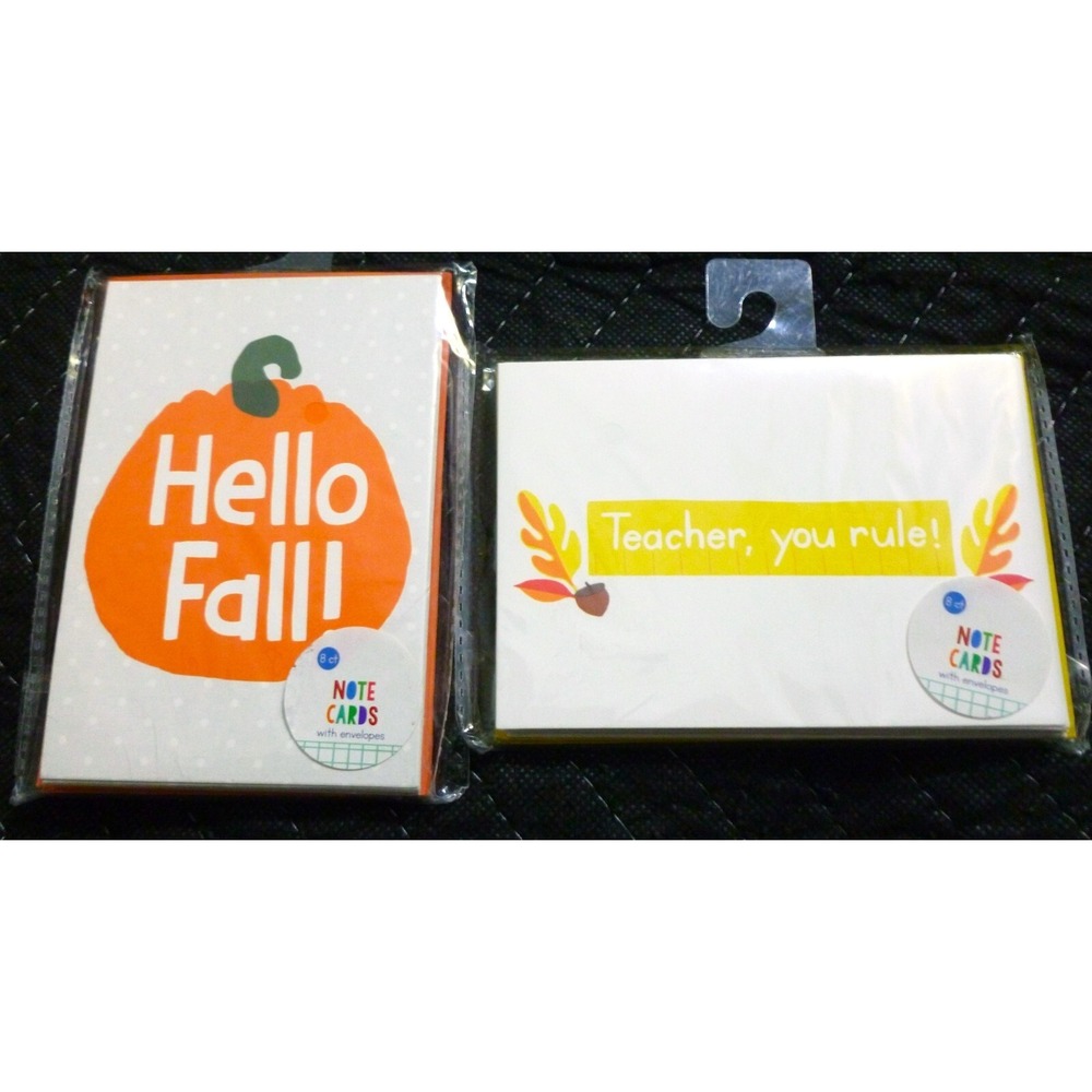 Note Greeting Cards - Hello Fall & Teacher, You Rule Each Has 8 Cards/ Envelopes